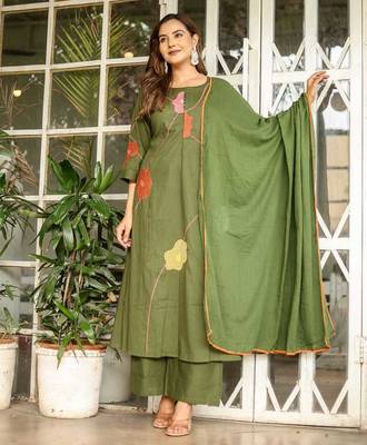 Cotton cambric a-line dyed kurti pant dupatta set 1