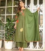 Cotton cambric a-line dyed kurti pant dupatta set