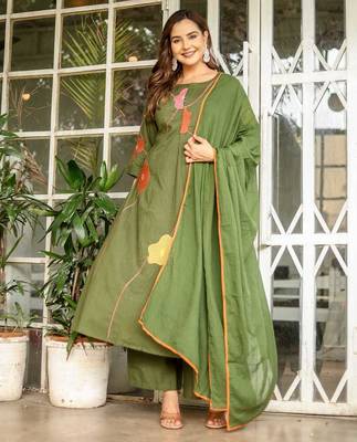 Cotton cambric a-line dyed kurti pant dupatta set 2