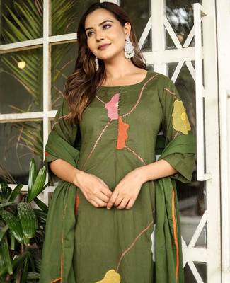 Cotton cambric a-line dyed kurti pant dupatta set 3