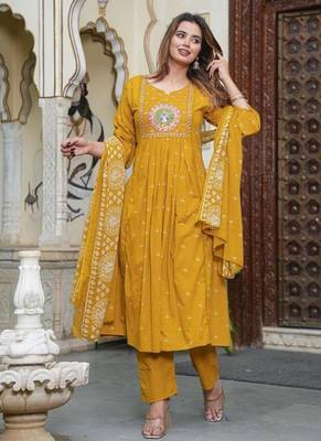 cotton cambric printed anarkali kurti pant dupatta set 2