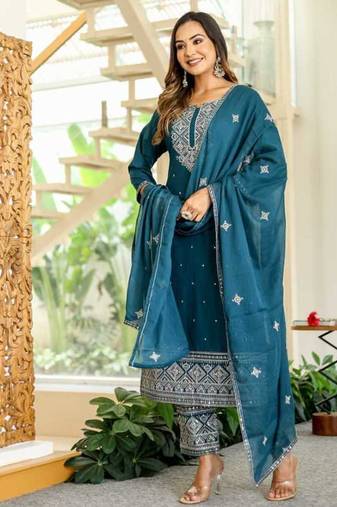 Cotton cambric straight  kurti-pant-dupatta
