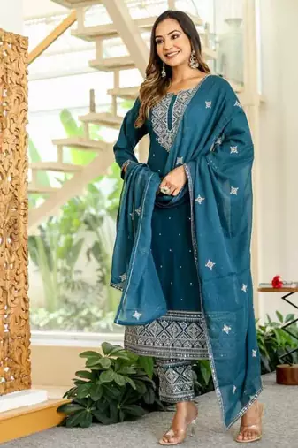 Cotton cambric straight  kurti-pant-dupatta