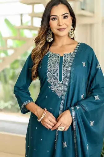 Cotton cambric straight  kurti-pant-dupatta