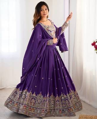 purple Silk Coding Dori Sequin Embroidery Work Lehenga Choli With Dupatta 1