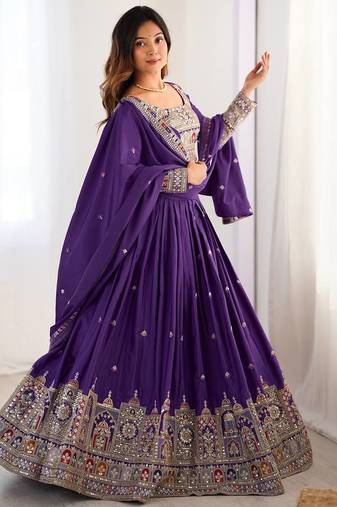 purple Silk Coding Dori Sequin Embroidery Work Lehenga Choli With Dupatta