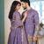 Blue handwork embroidered silk men's kurta with lehenga choli couple set