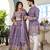 Blue handwork embroidered silk men's kurta with lehenga choli couple set
