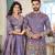 Blue handwork embroidered silk men's kurta with lehenga choli couple set