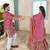 Pink handwork embroidered silk men's kurta with lehenga choli couple set