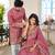 Pink handwork embroidered silk men's kurta with lehenga choli couple set