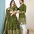 Green handwork embroidered silk men's kurta with lehenga choli couple set