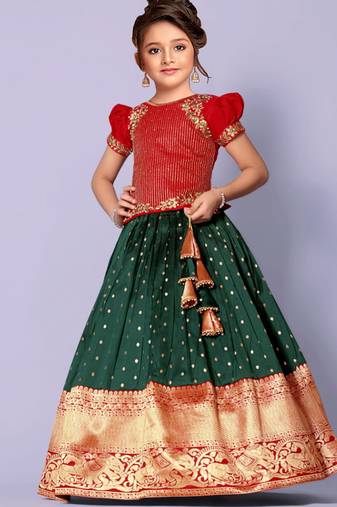 Red Green South Indian pavadai Pattu