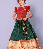 Red Green South Indian pavadai Pattu