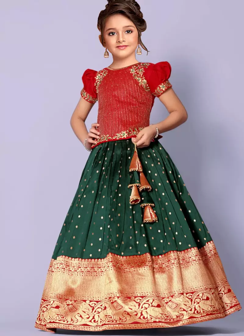 Red Green South Indian pavadai Pattu