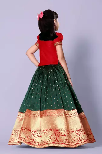 Red Green South Indian pavadai Pattu