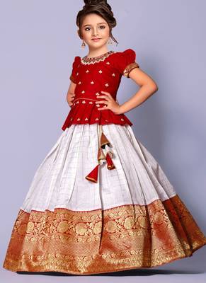 Red And Off White South Indian Pavadai Set Lehenga choli 1