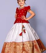 Red And Off White South Indian Pavadai Set Lehenga choli