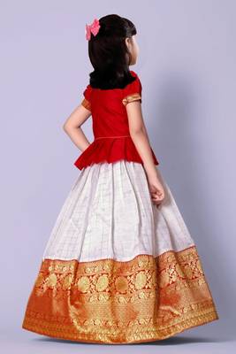 Red And Off White South Indian Pavadai Set Lehenga choli 2