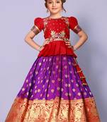 Red And Purple Embroidery South Indain Pavadai set Lehenga choli 