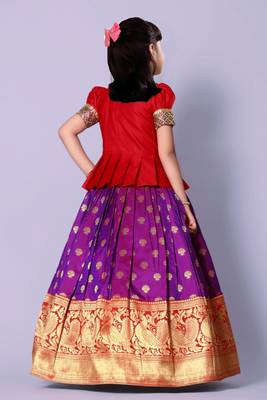 Red And Purple Embroidery South Indain Pavadai set Lehenga choli  2