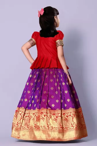 Red And Purple Embroidery South Indain Pavadai set Lehenga choli 