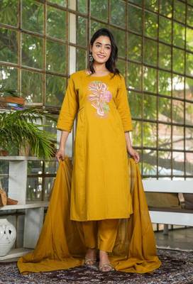 Cotton dyed a-line kurti pant dupatta set 2