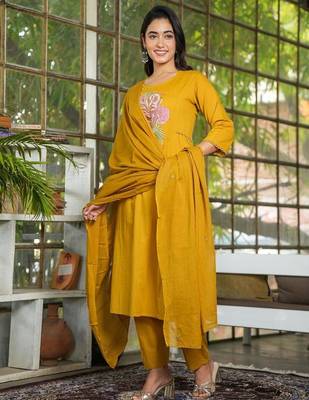 Cotton dyed a-line kurti pant dupatta set 3