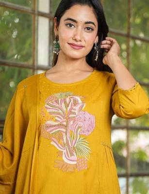 Cotton dyed a-line kurti pant dupatta set 4