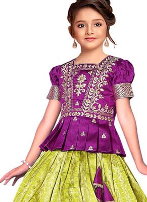 Wine And Parrot Green South Indian Pavadai set Lehenga cholu 1