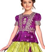 Wine And Parrot Green South Indian Pavadai set Lehenga cholu