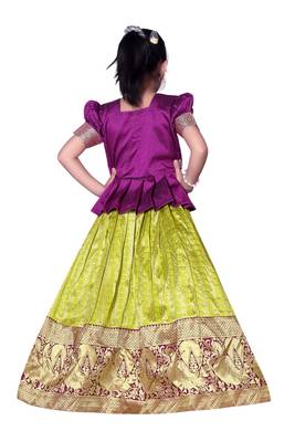 Wine And Parrot Green South Indian Pavadai set Lehenga cholu 2