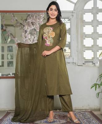 Cotton dyed a-line kurti pant dupatta set 1