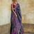 Navy blue silk blend printed saree with unstitched blouse