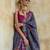 Navy blue silk blend printed saree with unstitched blouse