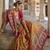 Yellow silk blend printed saree with unstitched blouse