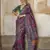 Purple silk blend printed saree with unstitched blouse