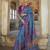 Blue silk blend printed saree with unstitched blouse