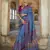 Blue silk blend printed saree with unstitched blouse