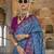 Blue silk blend printed saree with unstitched blouse