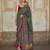 Dark green silk blend printed saree with unstitched blouse