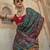 Dark green silk blend printed saree with unstitched blouse