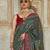 Dark green silk blend printed saree with unstitched blouse