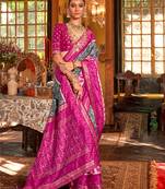 Grey silk blend printed saree with unstitched blouse