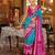 Blue silk blend printed saree with unstitched blouse