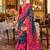 Navy blue silk blend printed saree with unstitched blouse