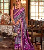 Purple silk blend printed saree with unstitched blouse