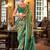 Parrot green silk blend printed saree with unstitched blouse