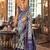 Grey silk blend printed saree with unstitched blouse