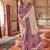 Beige silk blend printed saree with unstitched blouse